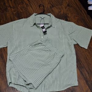 Green Striped Women Short Set